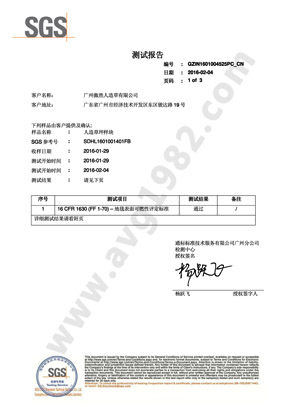 SGS阻燃性测试报告