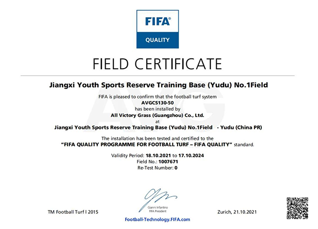 FIFA 认证证书